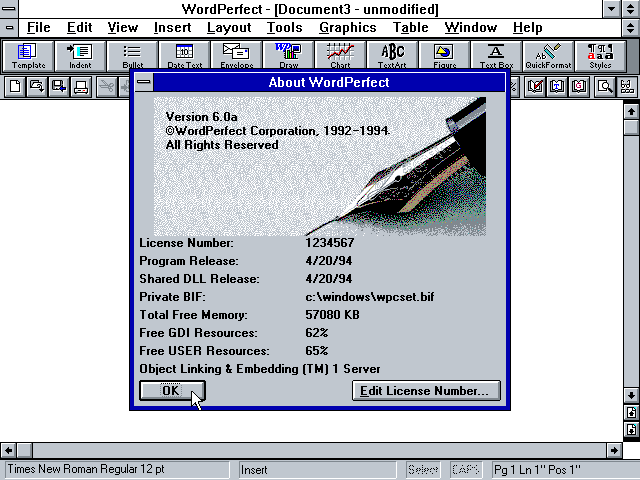 WordPerfect 6.0a for Windows - About